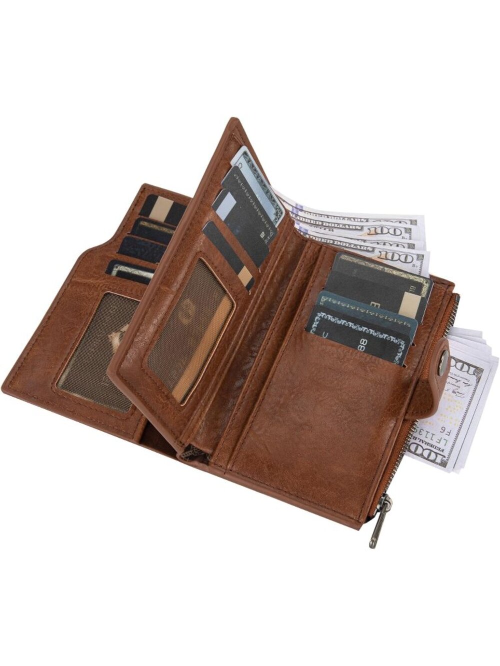 New Women's Trifold Wallet with Credit Card Holders & Money Organizer - Brown - Picture 3 of 6